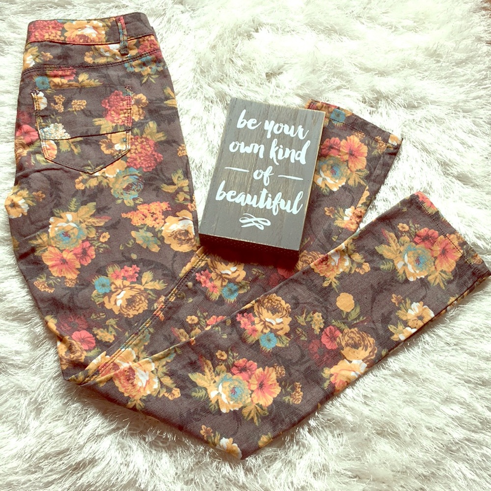 Xhilaration Floral Print Cotton-blend Skinny Pants 3